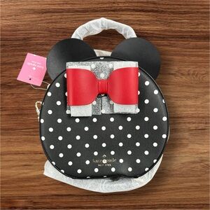Kate Spade Disney X Minnie Mouse Round Canteen Purse Black White Polka Dot